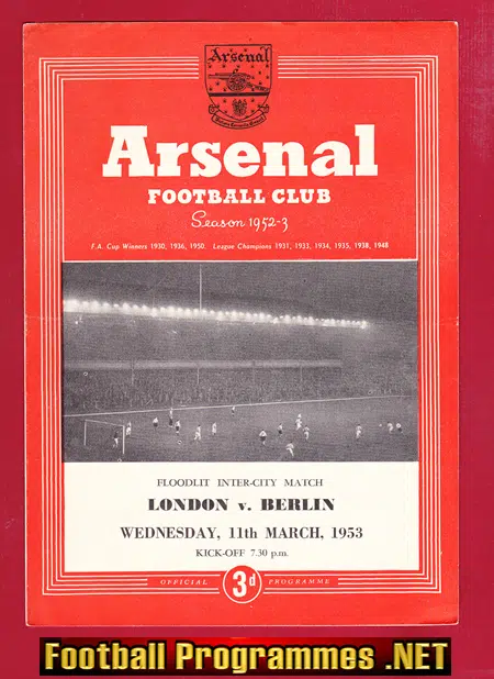 London v Berlin 1953 – Floodlight Inter City Match at Arsenal