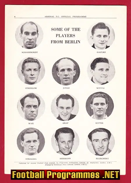 London v Berlin 1953 - Floodlight Inter City Match at Arsenal