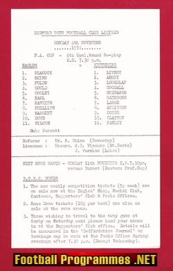 Bedford Town v Kettering Town 1974 – FA Cup – Single Sheet