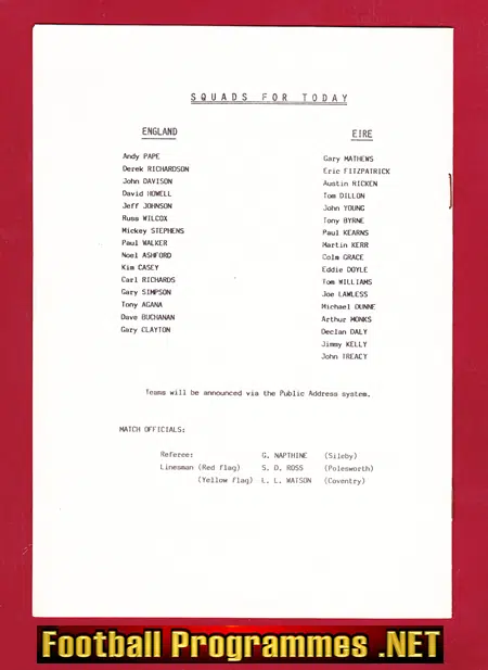 England v Ireland 1986 - Semi Pro Match Manor Park Nuneaton