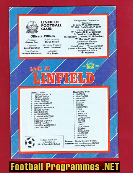 Linfield v Flamengo 1986 - Brazil Team in Northern Ireland