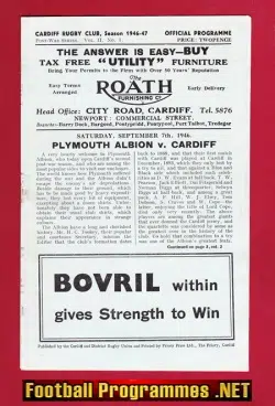 Plymouth Albion Rugby v Cardiff 1946