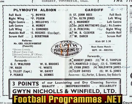 Plymouth Albion Rugby v Cardiff 1946