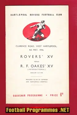Hartlepool Rovers Rugby v Oakes XV 1946 - Bob Oaks Testimonial
