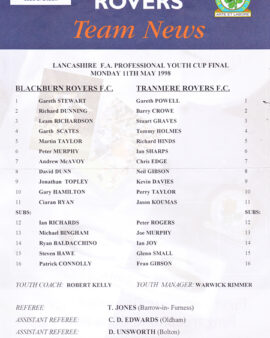 Blackburn Rovers v Tranmere Rovers 1998 – Lancs Youth Cup Final