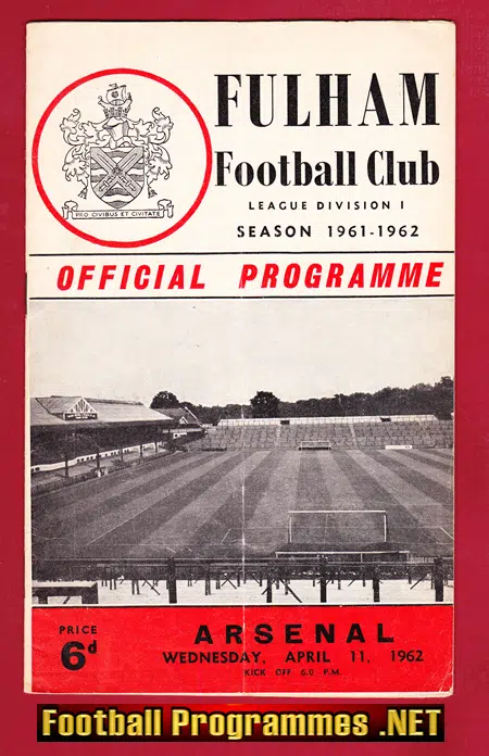 Fulham v Arsenal 1962 - Signed - to clear
