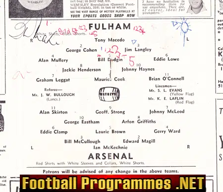 Fulham v Arsenal 1962 - Signed - to clear