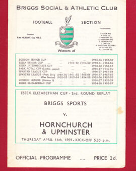 Briggs Sports v Hornchurch Upminster 1959 – Essex Elizabethian