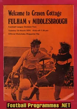 Fulham v Middlesbrough 1974 - Bobby Moore First Game