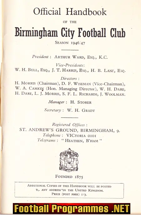 Birmingham City Official Football Handbook 1946 - 1947
