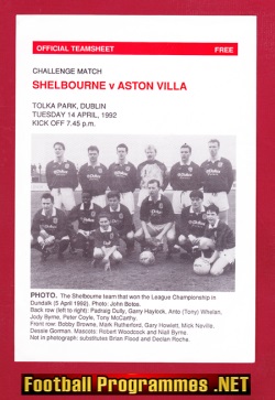 Shelbourne v Aston Villa 1992 – Tolka Park Dubin Ireland
