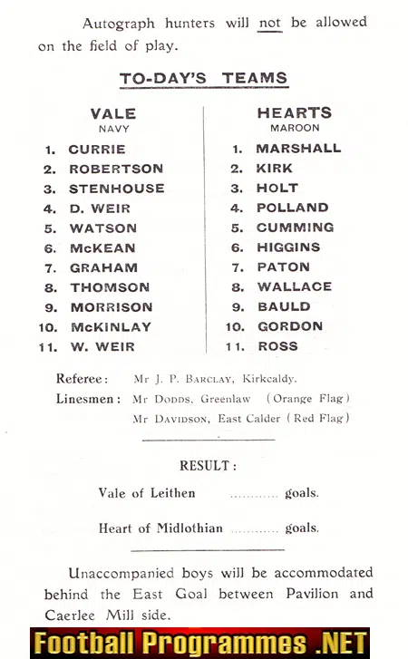 Vale Of Leithen v Heart Of Midlothian 1962 - Hearts Scottish Cup