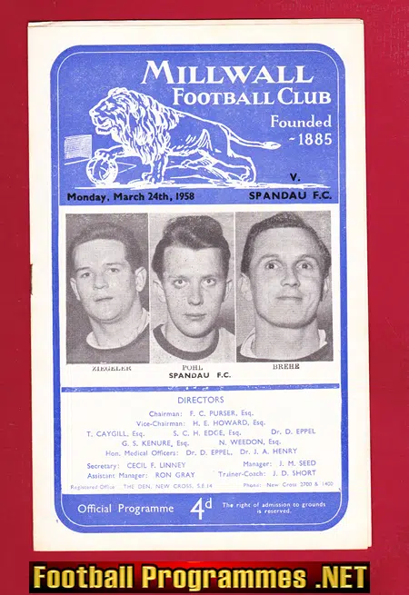 Millwall v Spandau 1958 – Germany Football Team