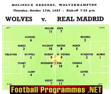 Wolves Wolverhampton v Real Madrid 1957 - Molineux Friendly