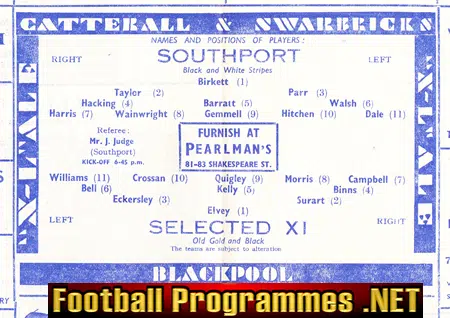 Bob Hacking Testimonial Benefit Match Southport 1953