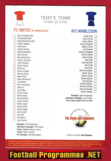 FC United Of Manchester v AFC Wimbledon 2006 - FCUOM