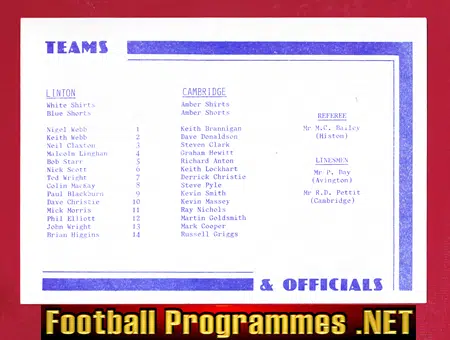 Linton Granta v Cambridge United 1983 - Friendly Match
