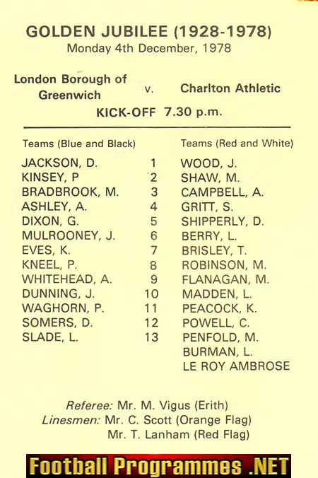 London Borough Of Greenwich v Charlton Athletic 1978