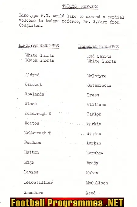 Linotype v Bramhall 1982 - Reserves Match