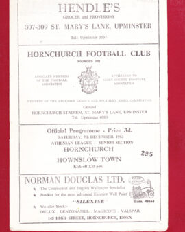 Hornchurch v Hounslow Town 1963 – Wrong Spelling Hownslow