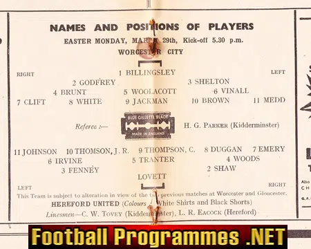Hereford United v Worcester City 1948