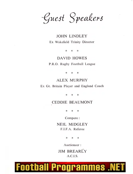 Huddersfield Rugby Billy Thompson Testimonial Menu Multi Signed