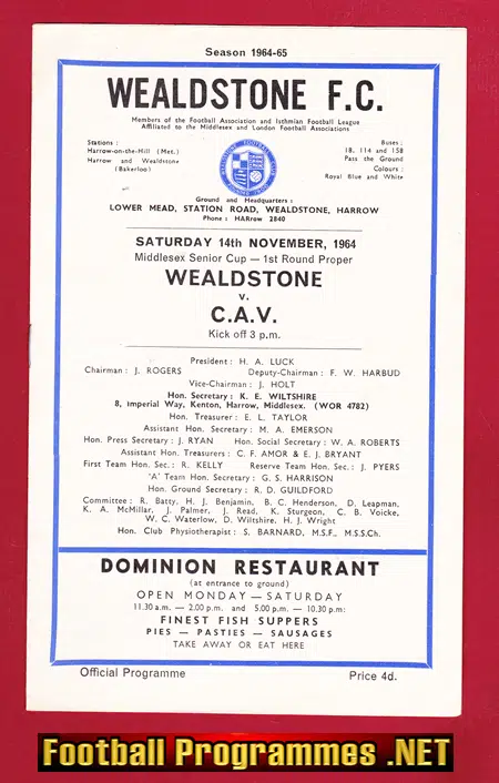 Wealdstone v CAV 1964 – First Lower Mead
