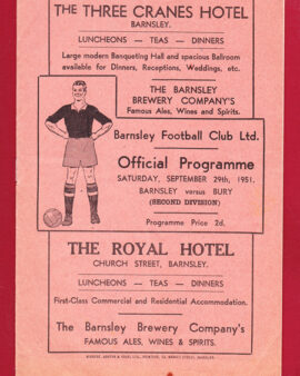 Barnsley v Bury 1951 – 1950s Programmes – to clear