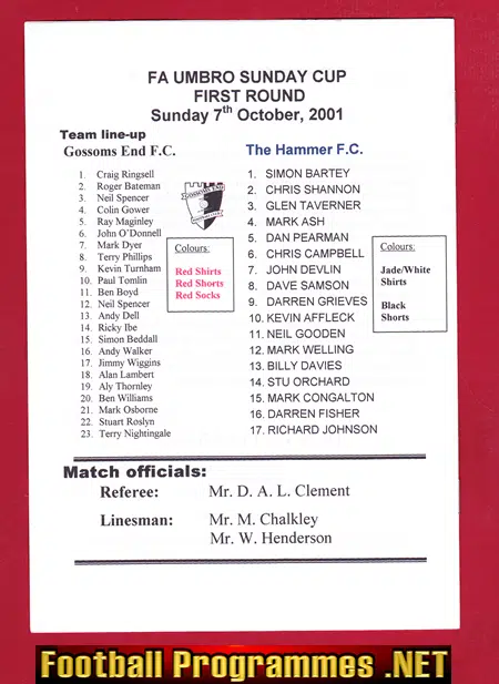 Gossoms End v Hammer 2001 - Sunday Cup