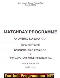 Bournemouth Electric v Finchampstead Athletic Sunday 2001 – Cup