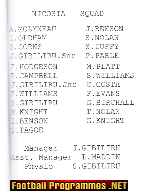 Nicosia v Broseley Town 2001 - Sunday Cup