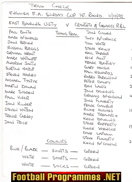 East Bowling Unity v Croxteth Gilmoss Legion 1992 - Sunday Cup