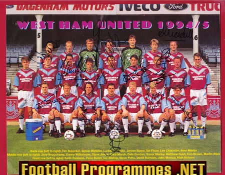 West Ham United Football Club Signed Team Poster 1994 – 1995