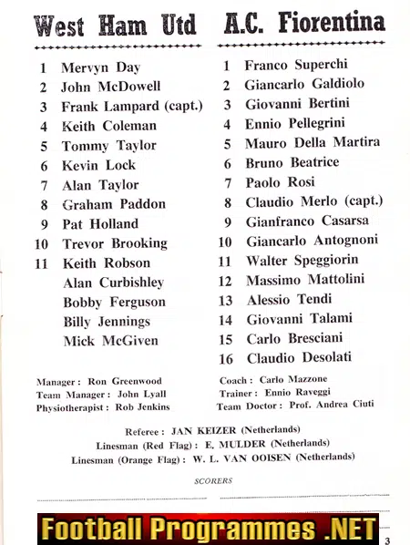 West Ham United v Fiorentina 1975 - Anglo Italian Cup Final