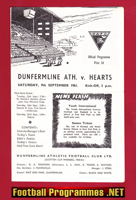 Dunfermline Athletic v Heart Of Midlothian 1961 Scottish League
