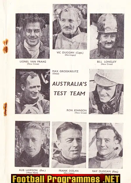 England Speedway v Australia 1947 - at West Ham London