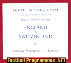 England v Switzerland 1956 - Youth Match at Goldstone Hove