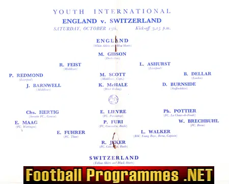 England v Switzerland 1956 - Youth Match at Goldstone Hove
