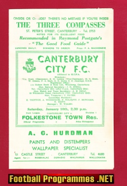 Canterbury City v Folkestone Town 1953 – Reserves Match