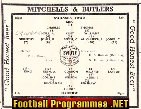 Swansea Town v Barrow 1954 - FA Cup Replay