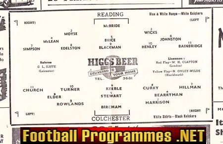 Reading v Colchester United 1951