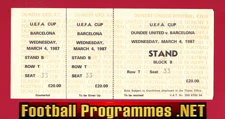 Dundee United v Barcelona 1987 – Full Football Ticket