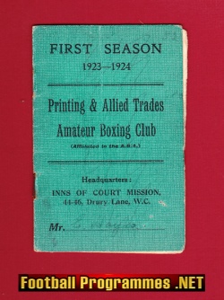 Boxing – Amateur Boxing Club Rules Pass Book 1923 – 1924