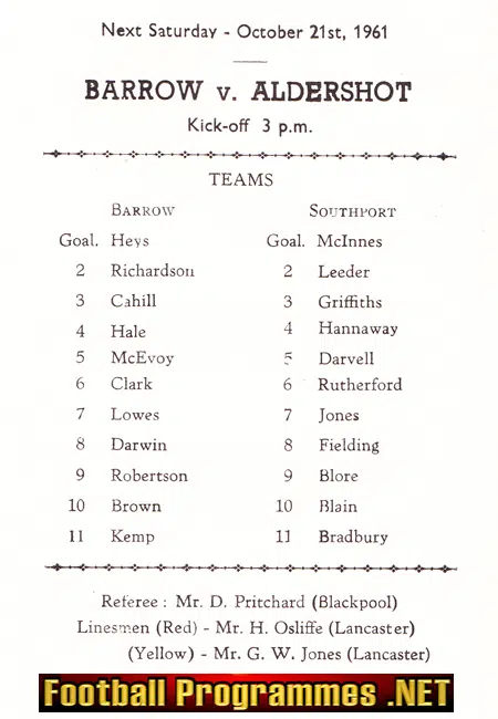 Barrow v Southport 1961 - Lancashire Senior Cup