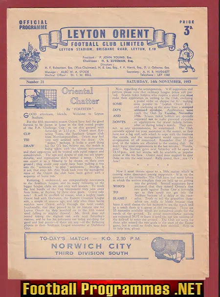 Leyton Orient v Norwich City 1953