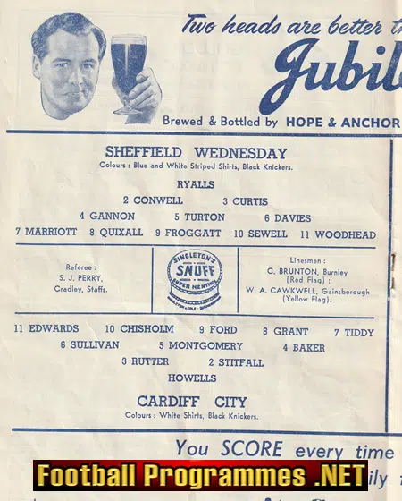 Sheffield Wednesday v Cardiff City 1953