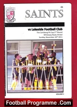 All Saints v Lakeside 2011 - FA Cup - football programme