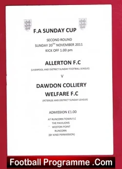 Allerton v Dawdon Colliery Welfare 2011 - Sunday Cup - football programme