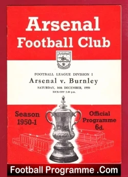 Arsenal v Burnley 1950 - football programme