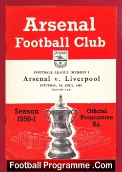 Arsenal v Liverpool 1951 - football programme